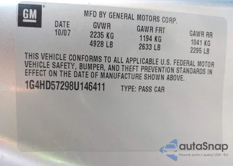 2008 Buick Lucerne Cxl из США, поврежденный, VIN 1G4HD57298U146411